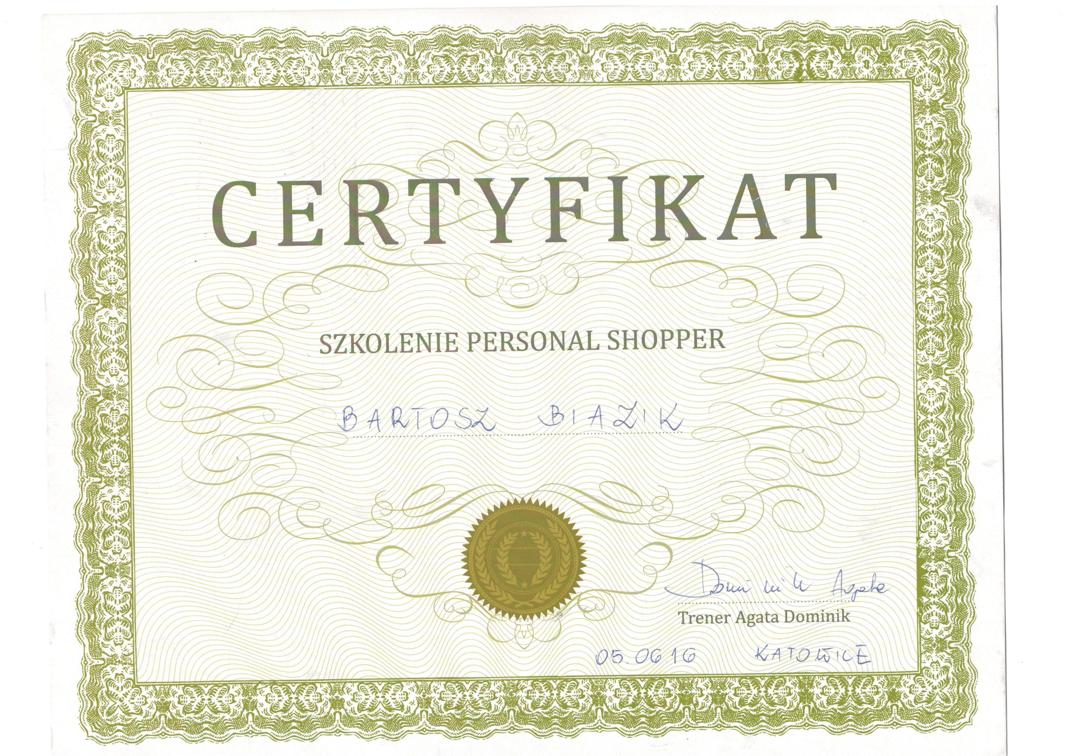 certyfikat skzolenie personal shopper